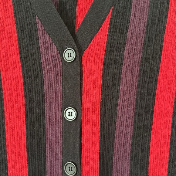 CABI Red Purple Black Royal Ribbed Striped Cardigan Style Sweater Size M - Picture 5 of 6